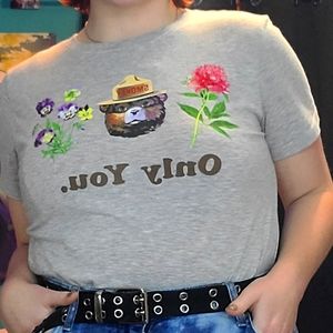 Vintage looking smokey the bear floral shirt